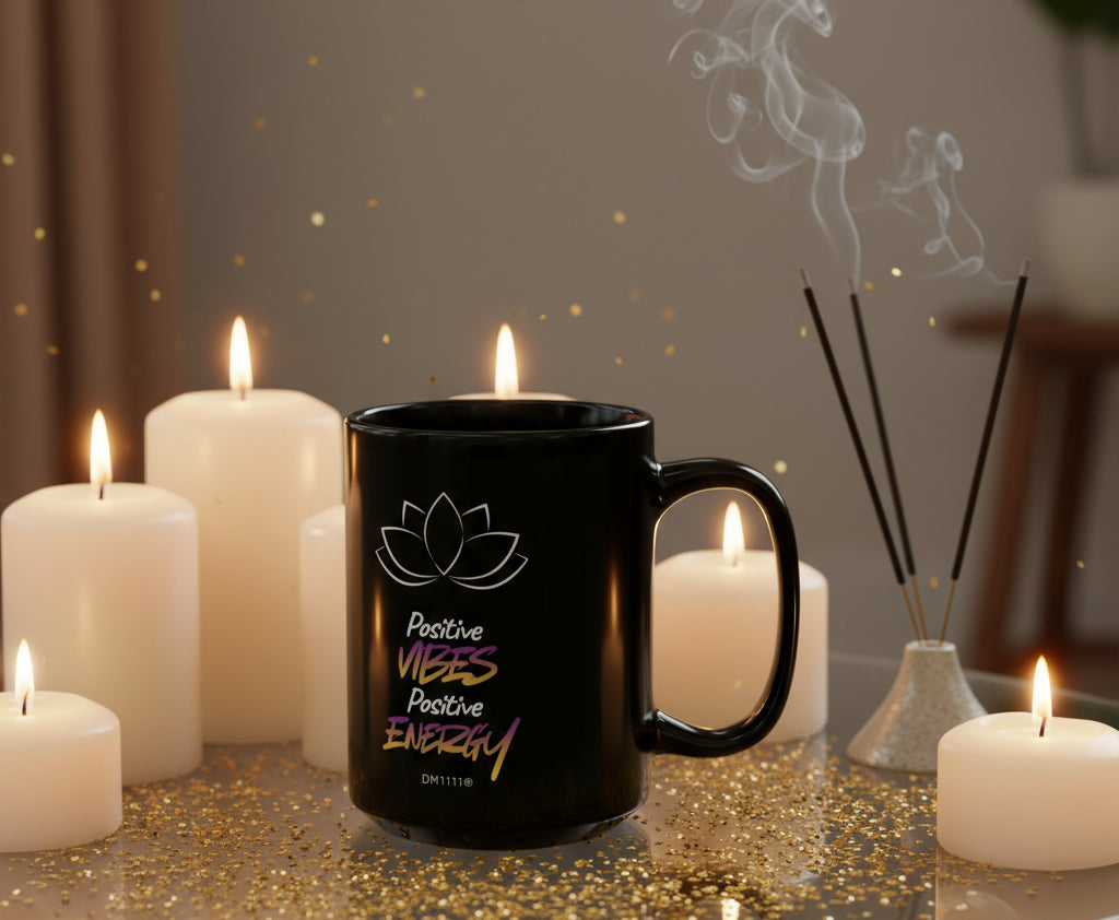 DM1111 "Positive Vibes, Positive Energy" Black Mug (11oz, 15oz)