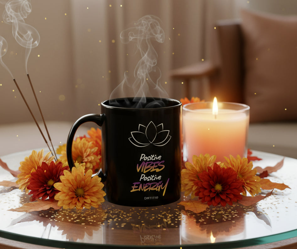 DM1111 "Positive Vibes, Positive Energy" Black Mug (11oz, 15oz)