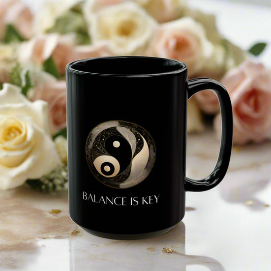Balance Is Key Gold DM1111 Black Mug (11oz, 15oz)
