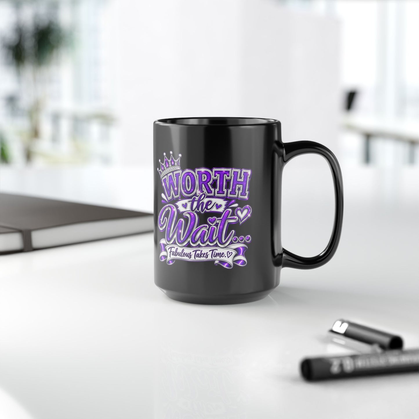"Worth The Wait, DF" Divine Faith mug (Black, 11oz/15oz)