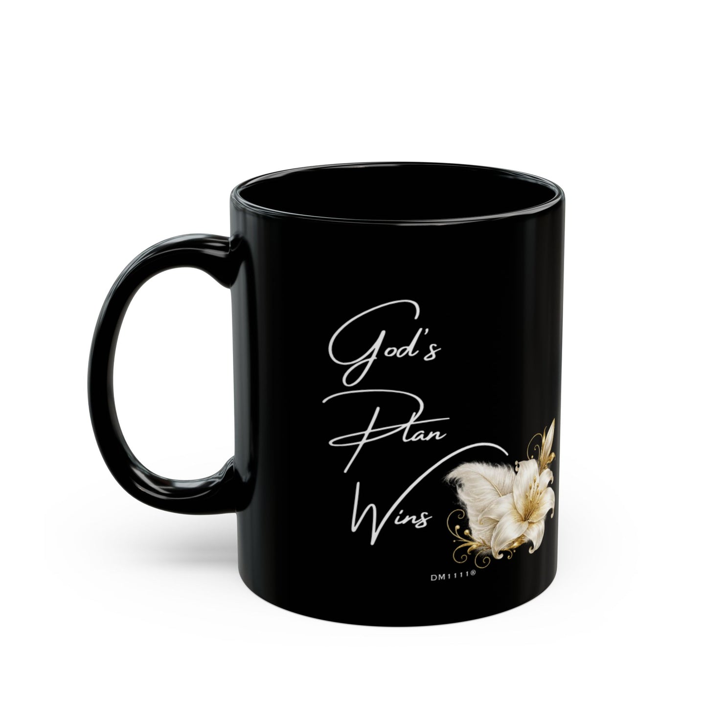 "God's Plan Wins" Divine Faith mug (Black, 11oz/15oz)
