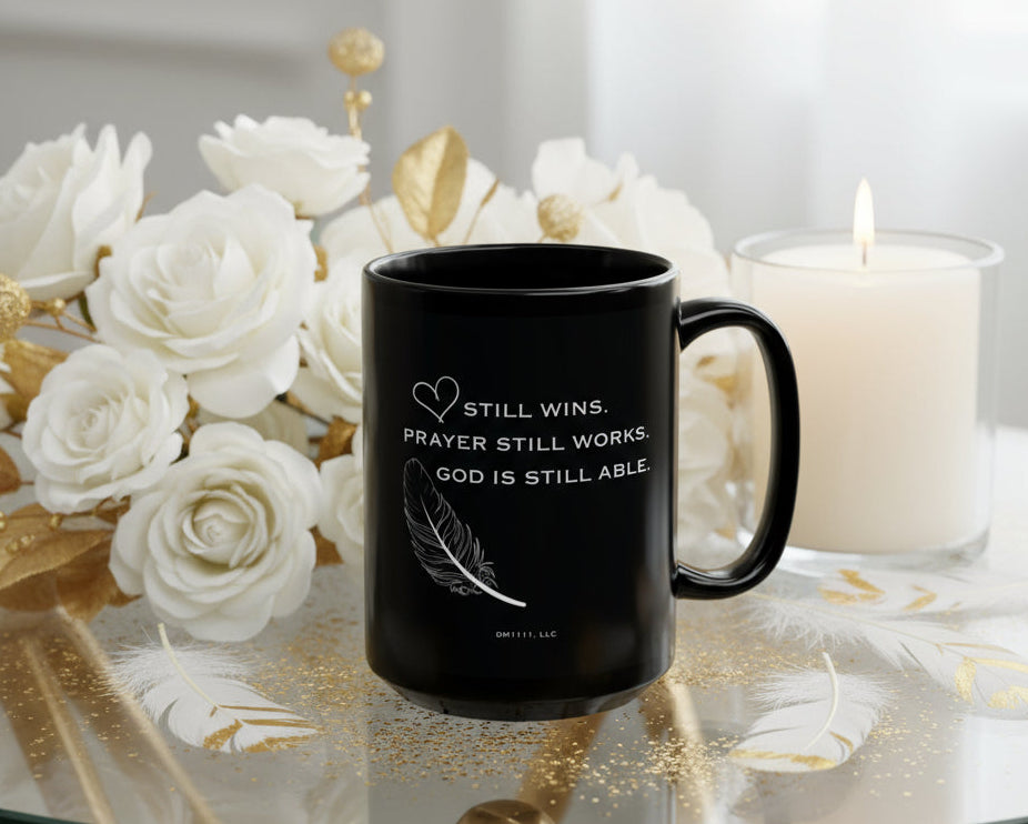 DM1111 "God Is Still Able" Black Mug (11oz, 15oz)
