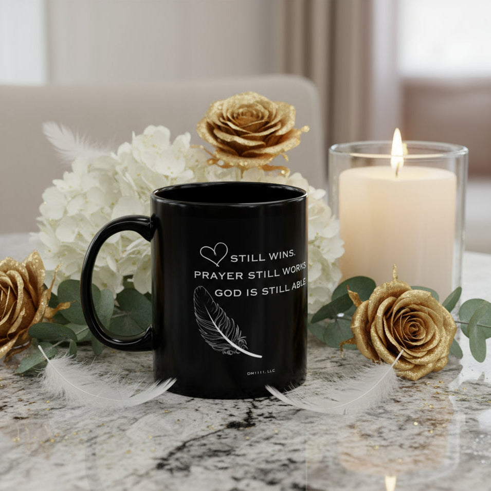 DM1111 "God Is Still Able" Black Mug (11oz, 15oz)