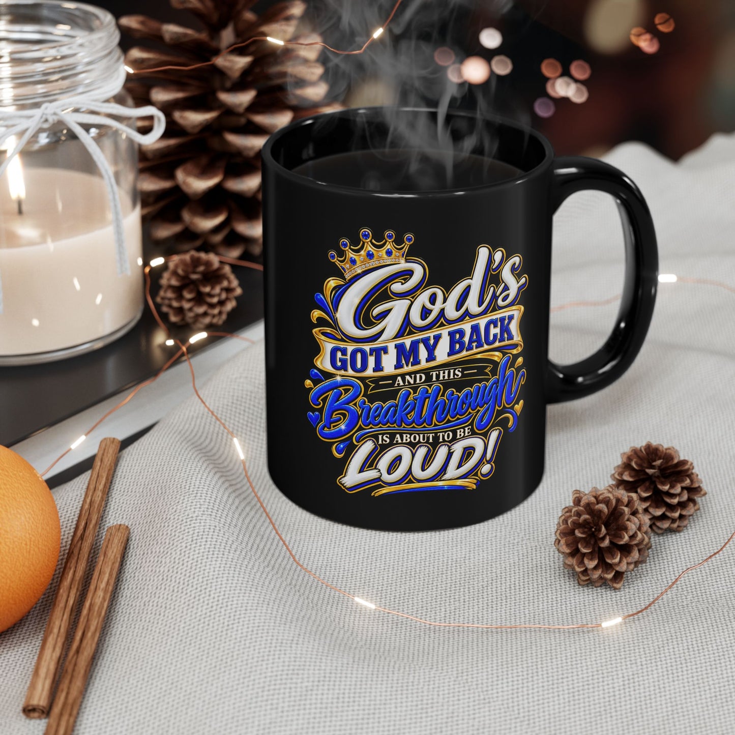 "God’s Got My Back, DF" Divine Faith mug (Black, 11oz/15oz)