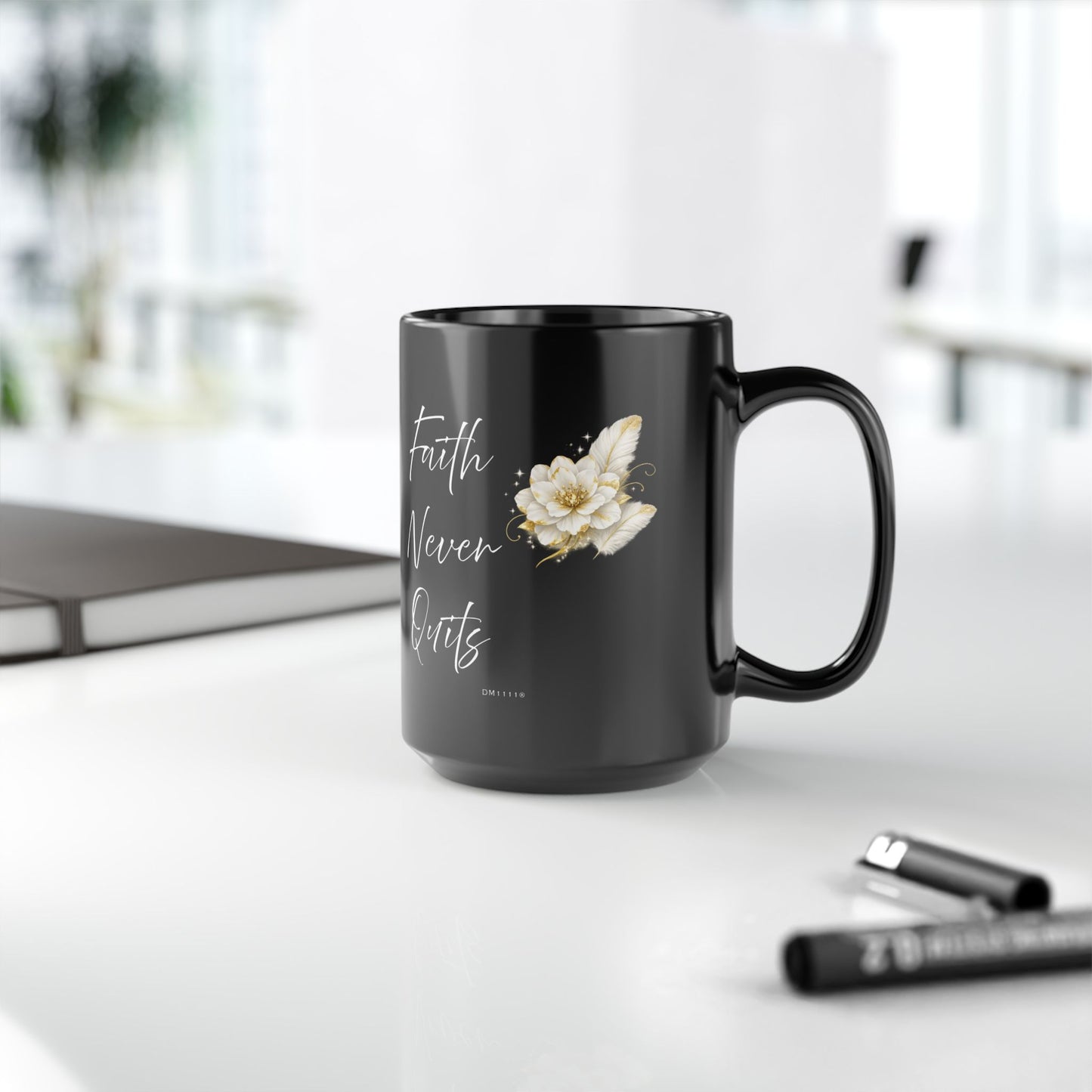 "Faith Never Quits" Divine Faith mug (Black, 11oz/15oz)
