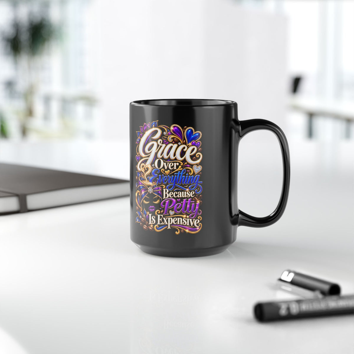 "Grace Over Everything, DF" Divine Faith mug (Black, 11oz/15oz)