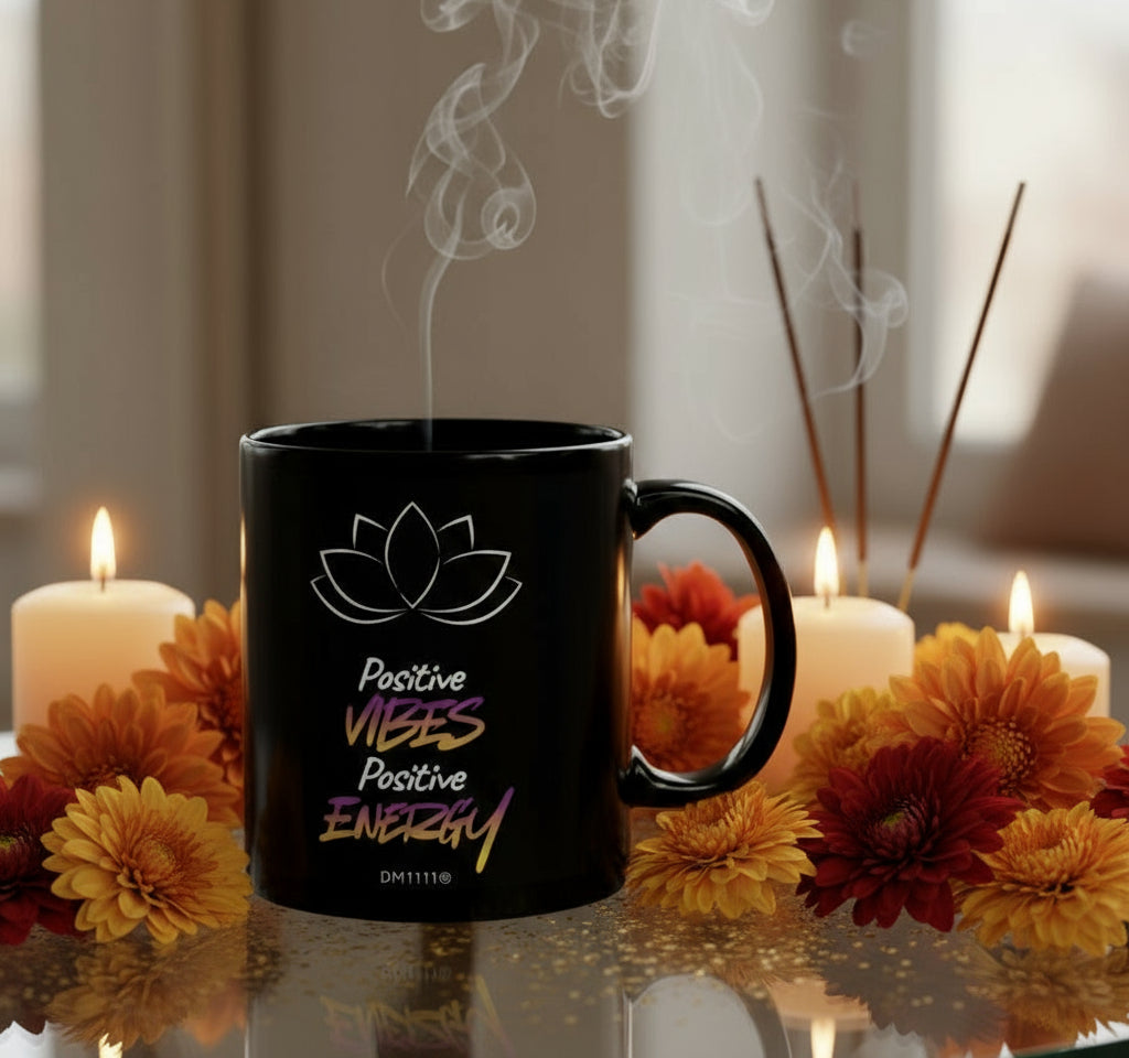DM1111 "Positive Vibes, Positive Energy" Black Mug (11oz, 15oz)