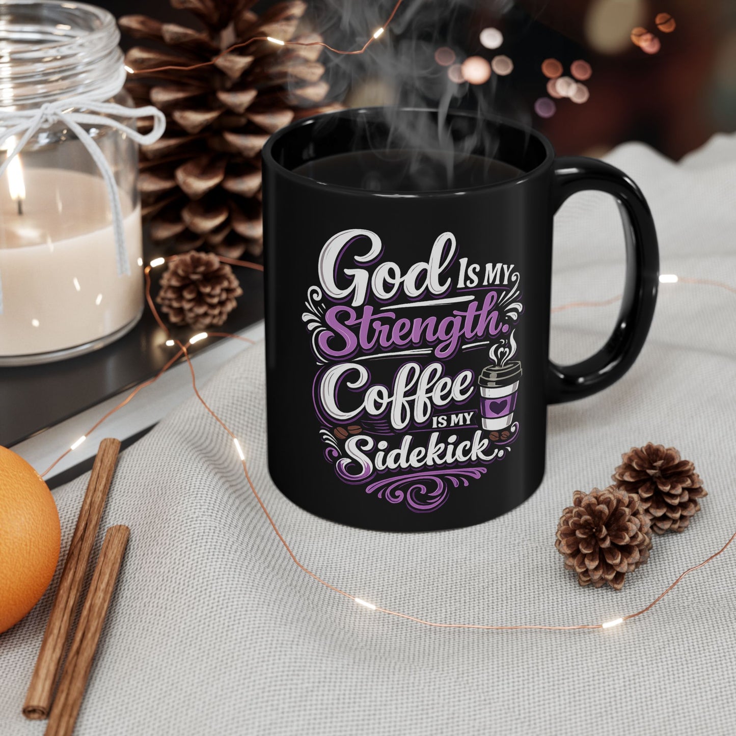 "God Is My Strength, DF" Divine Faith mug (Black, 11oz/15oz)