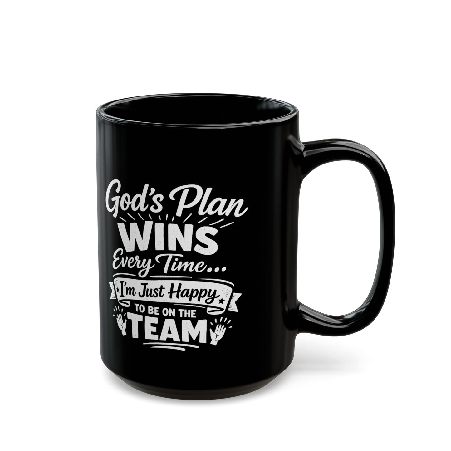 "God’s Plan Wins, DF" Divine Faith mug (Black, 11oz/15oz)