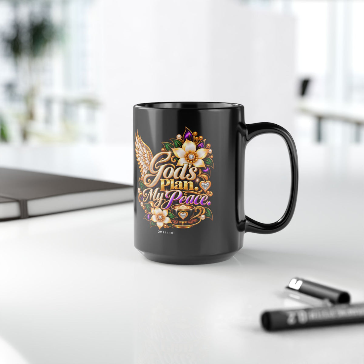 "God's Plan. My Peace" Divine Faith mug (Black, 11oz/15oz)