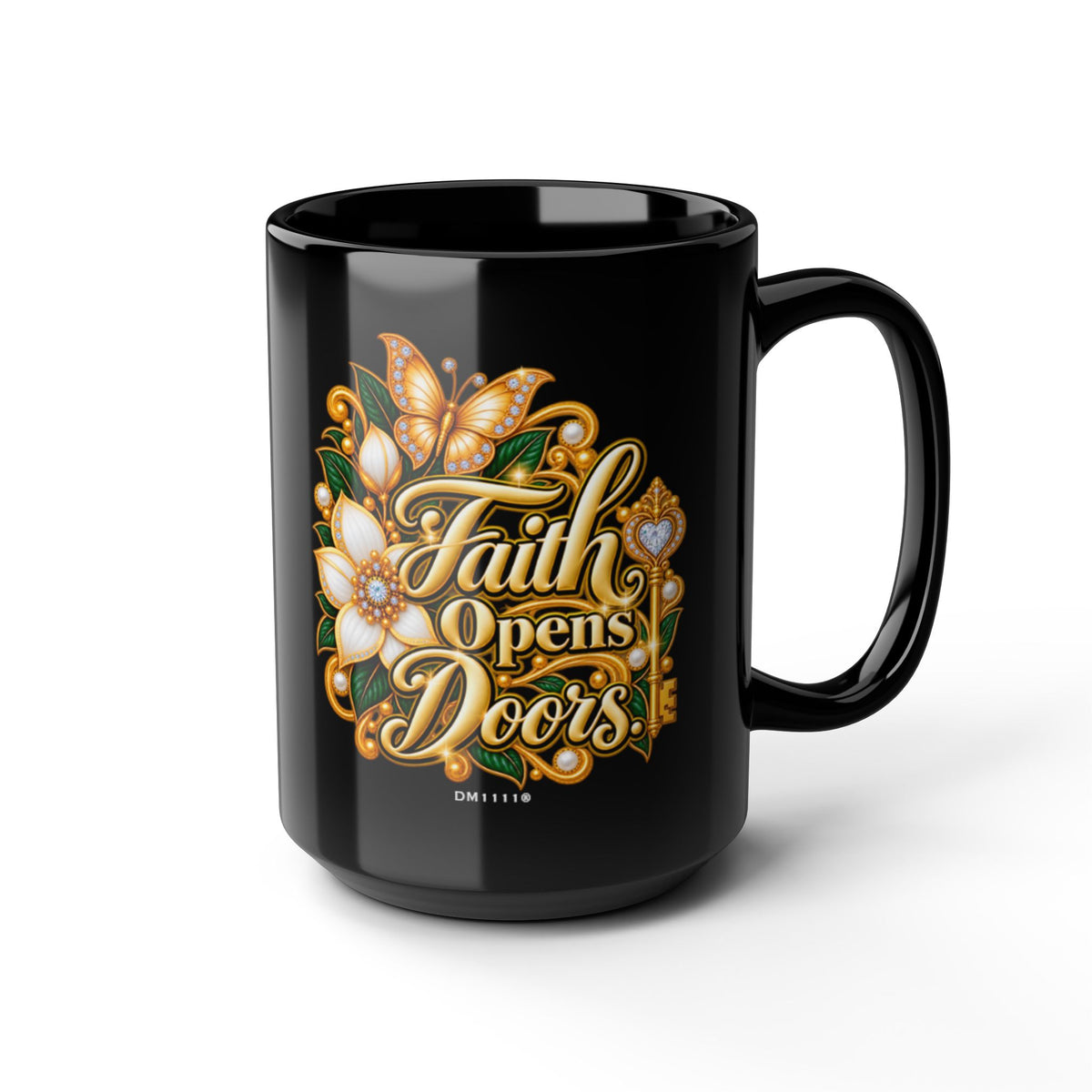 "Faith Opens Doors" Divine Faith mug (Black, 11oz/15oz)
