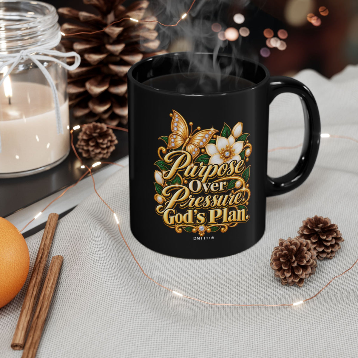 "Purpose Over Pressure" Divine Faith mug (Black, 11oz/15oz)
