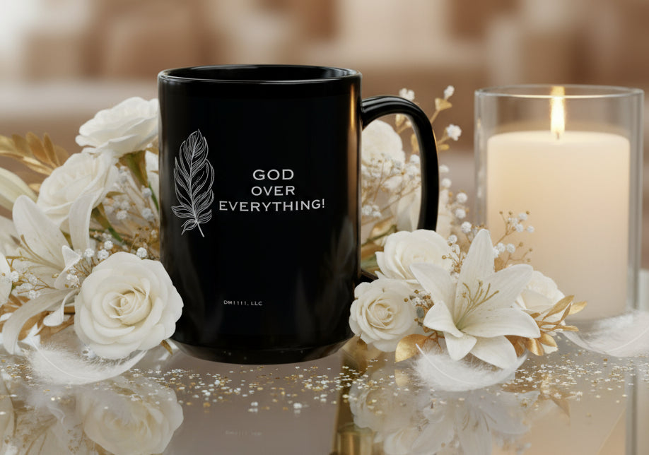 DM1111 "God Over Everything" Black Mug (11oz, 15oz)