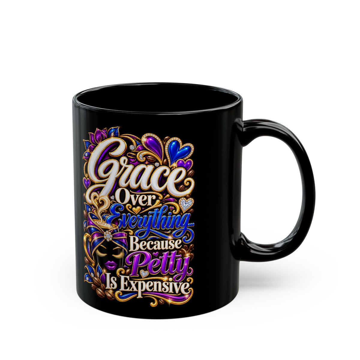 "Grace Over Everything, DF" Divine Faith mug (Black, 11oz/15oz)