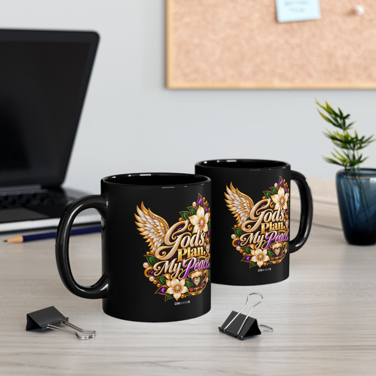 "God's Plan. My Peace" Divine Faith mug (Black, 11oz/15oz)