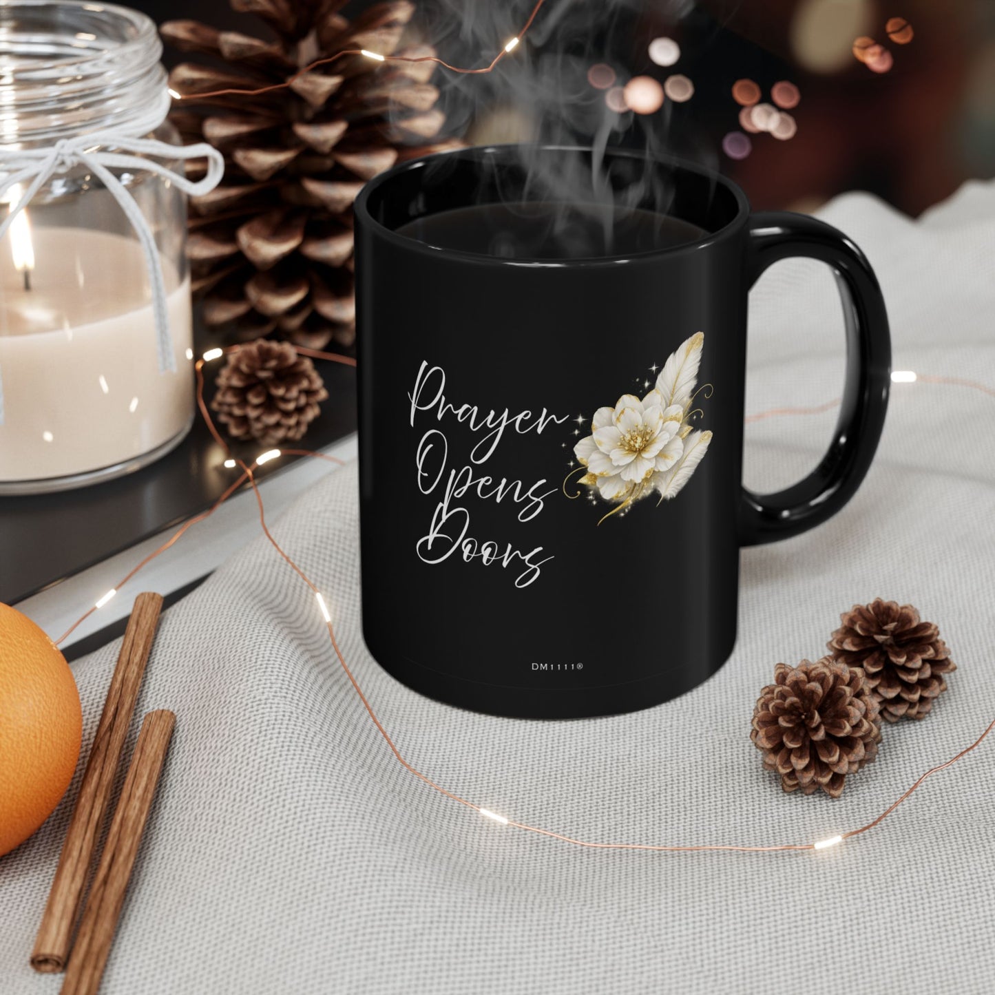 "Prayer Opens Doors" Divine Faith mug (Black, 11oz/15oz)