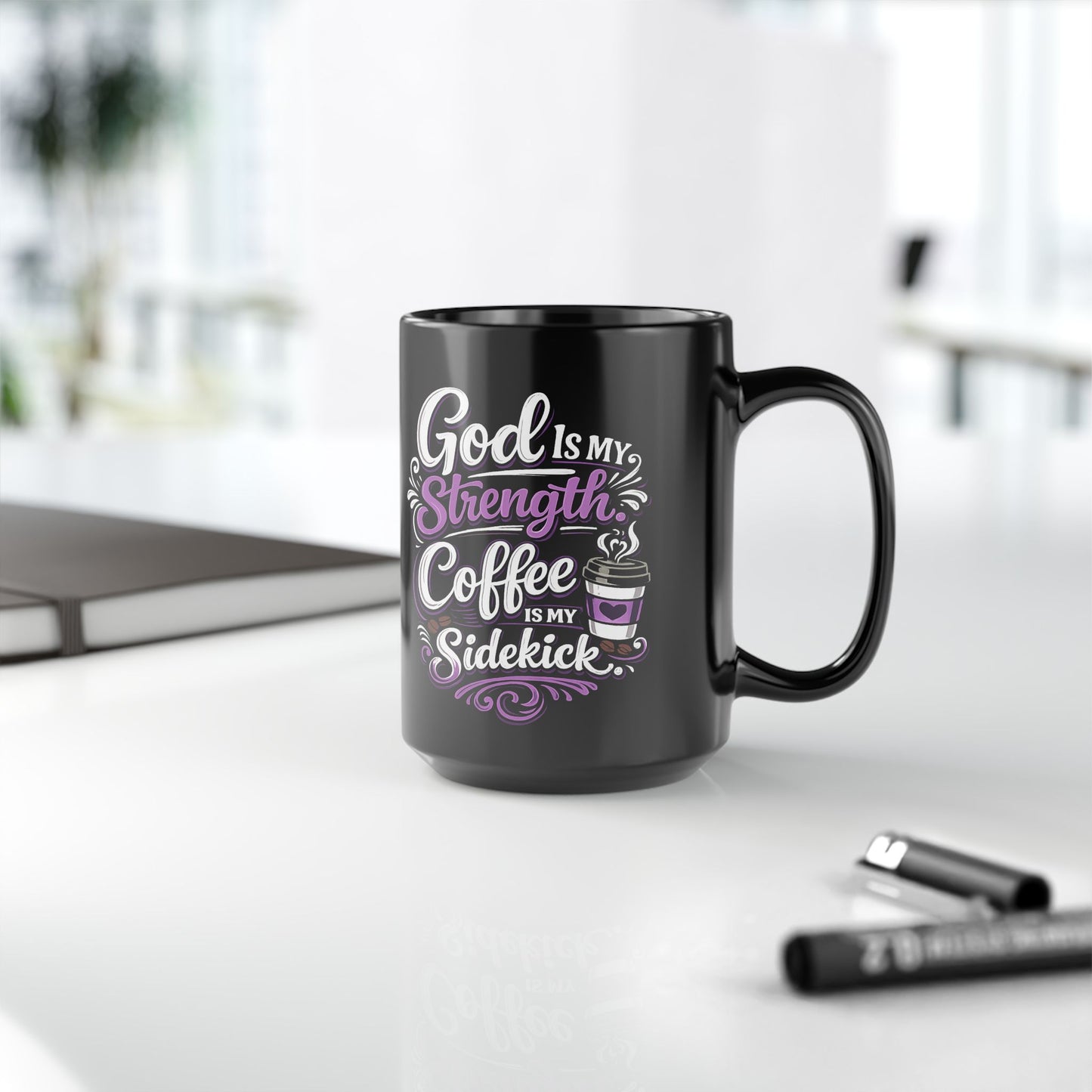 "God Is My Strength, DF" Divine Faith mug (Black, 11oz/15oz)