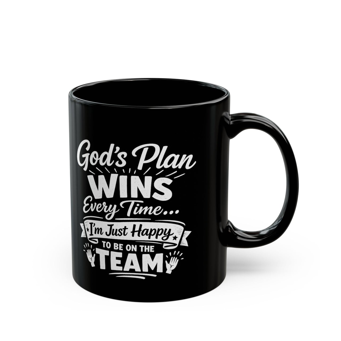 "God’s Plan Wins, DF" Divine Faith mug (Black, 11oz/15oz)