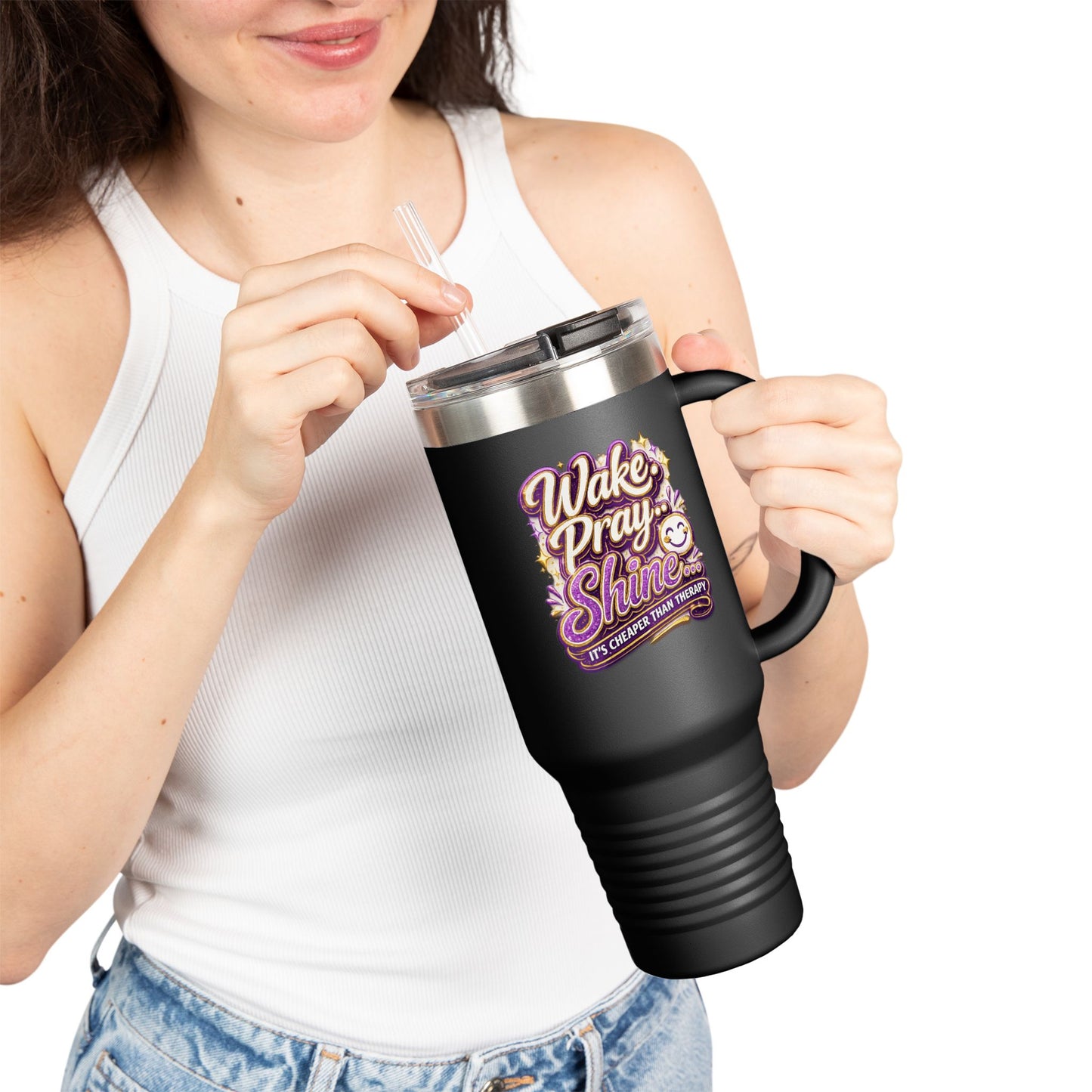 Travel Mug — "Wake, Pray, Shine" 40oz Insulated Tumbler