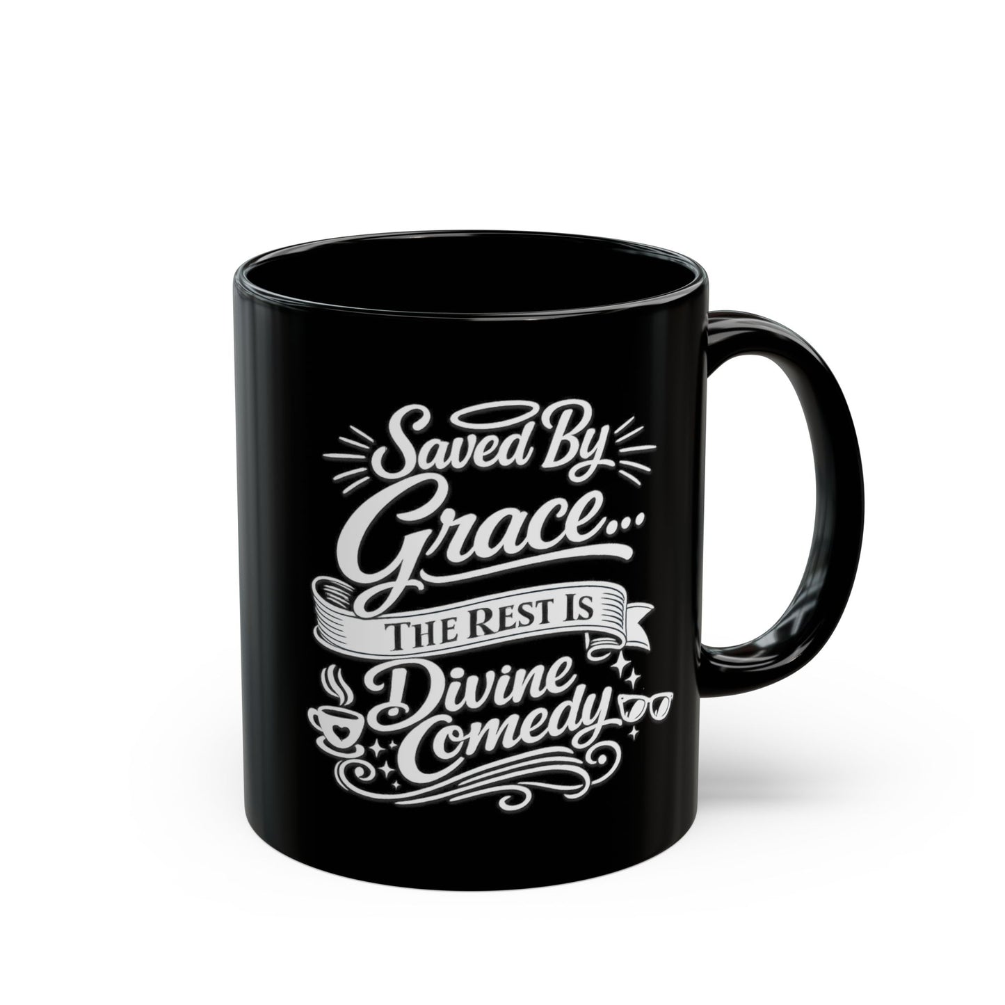 "Saved By Grace, DF" Divine Faith mug (Black, 11oz/15oz)