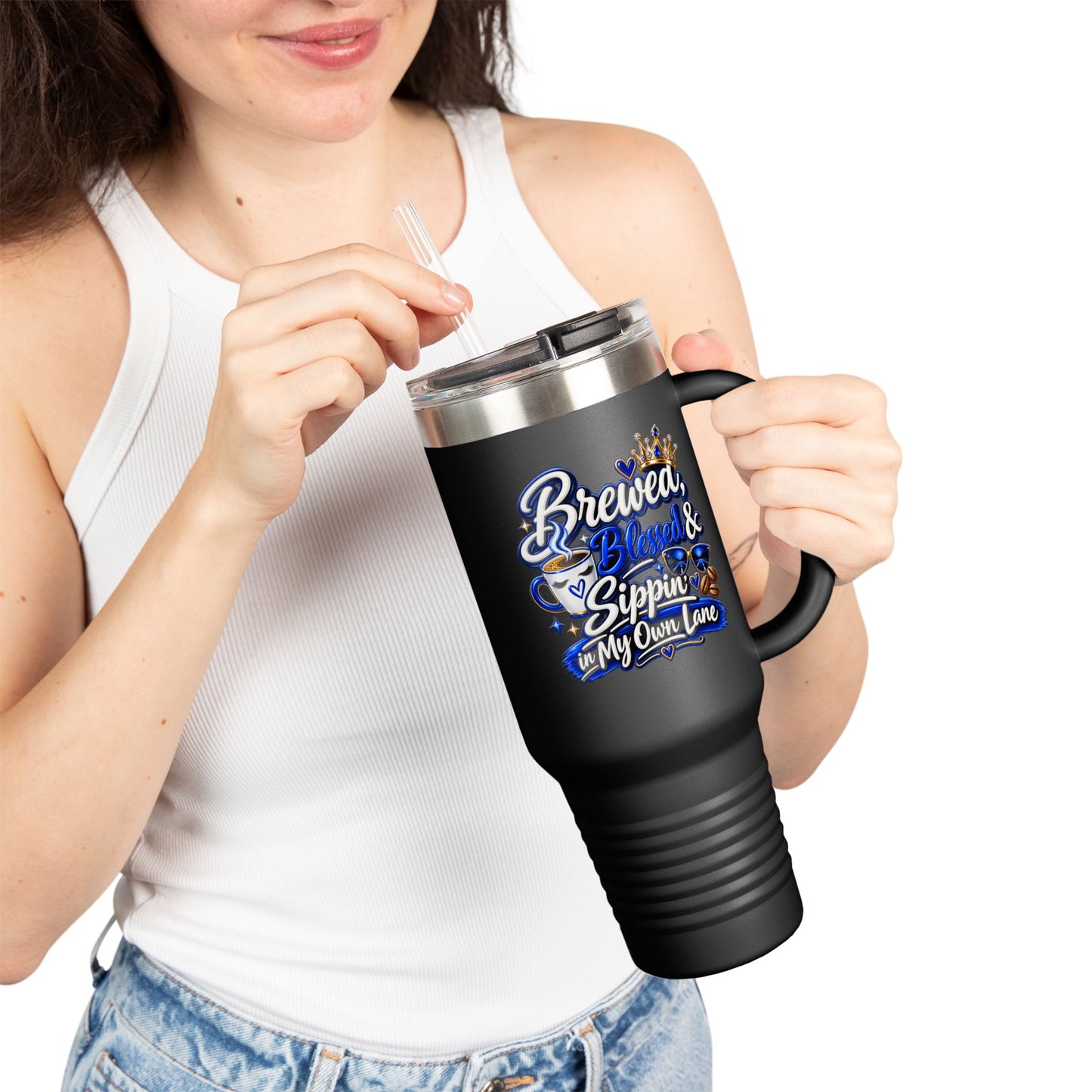 Travel Mug — "Brewed, Blessed, and Sippin, DF" 40oz Insulated Tumbler