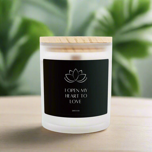 DM1111 "Open My Heart" Frosted Glass Meditation Candle, 11oz