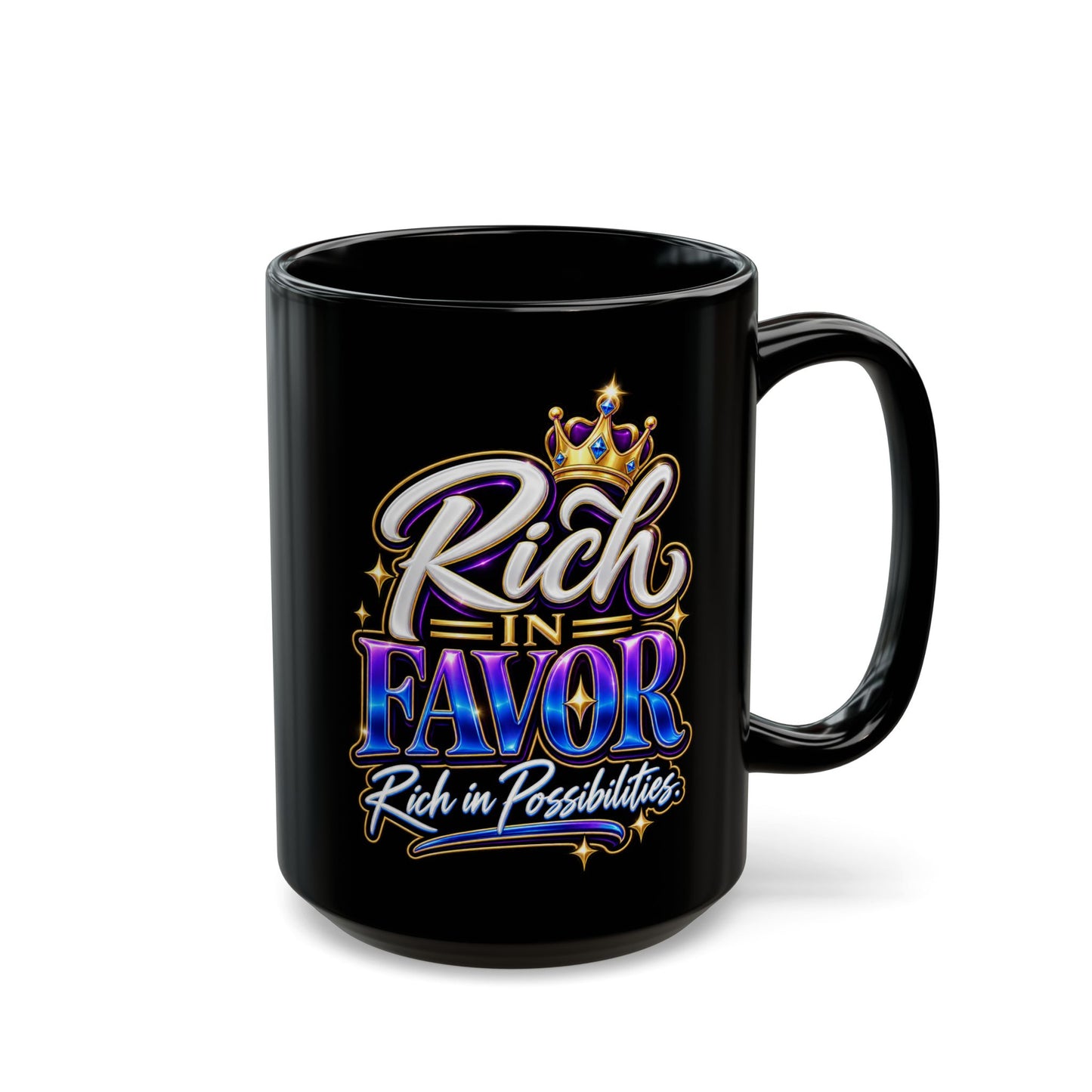 "Rich In Favor, Rich In Possibilities, DF" Divine Faith mug (Black, 11oz/15oz)