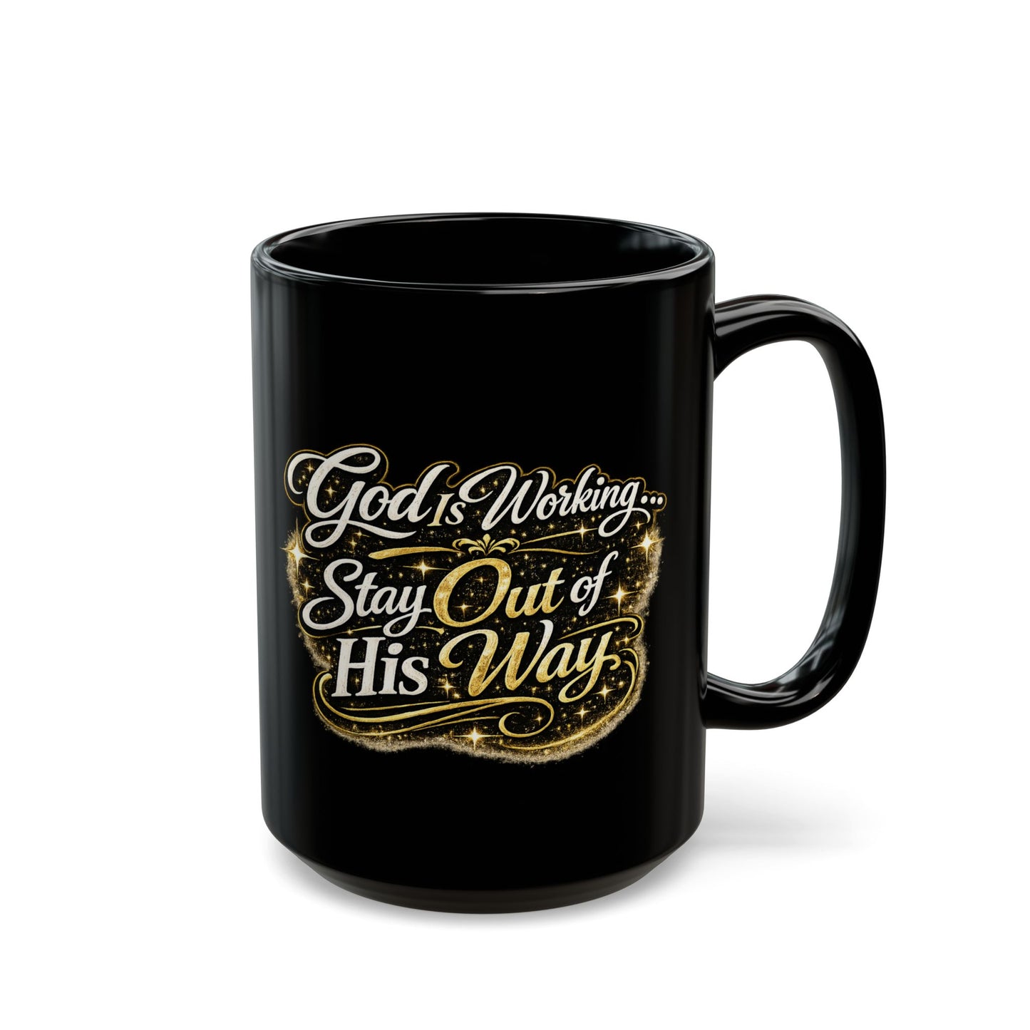 "God Is Working, DF" Divine Faith mug (Black, 11oz/15oz)
