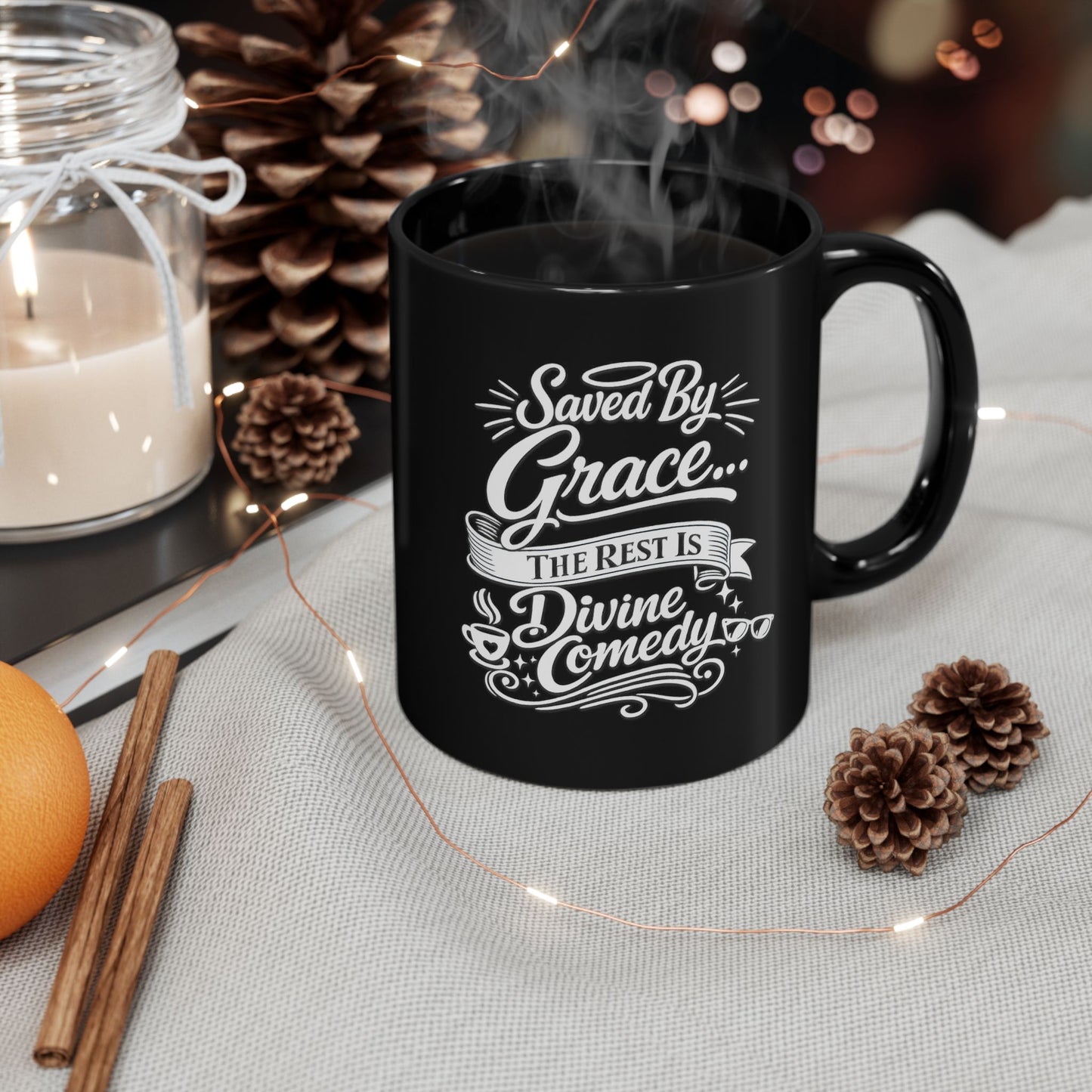 "Saved By Grace, DF" Divine Faith mug (Black, 11oz/15oz)