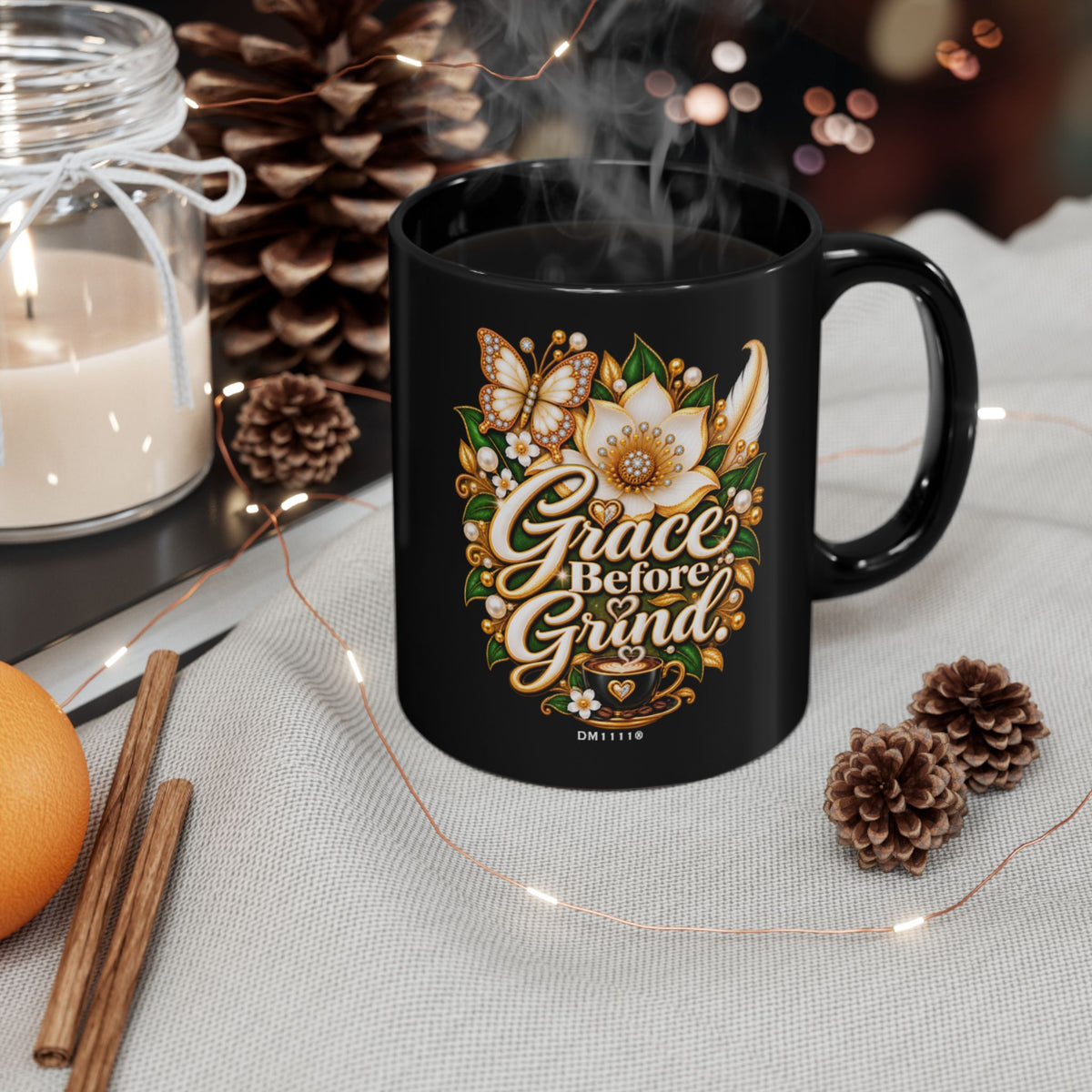 "Grace Before Grind" Divine Faith mug (Black, 11oz/15oz)