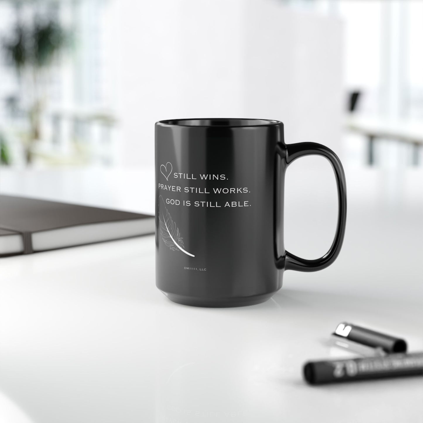 DM1111 "God Is Still Able" Black Mug (11oz, 15oz)