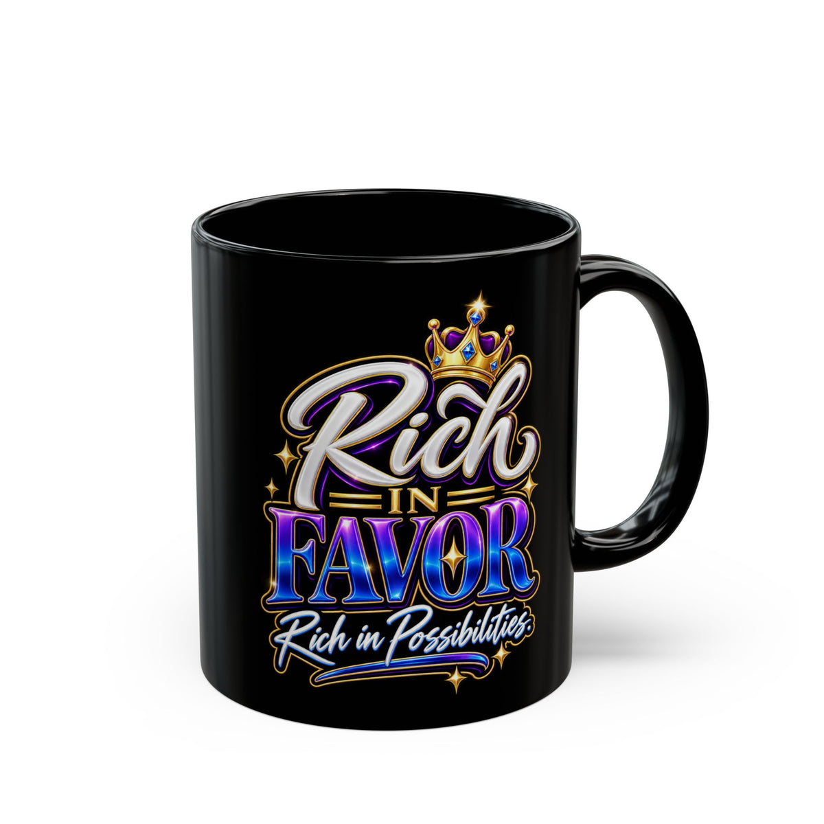 "Rich In Favor, Rich In Possibilities, DF" Divine Faith mug (Black, 11oz/15oz)