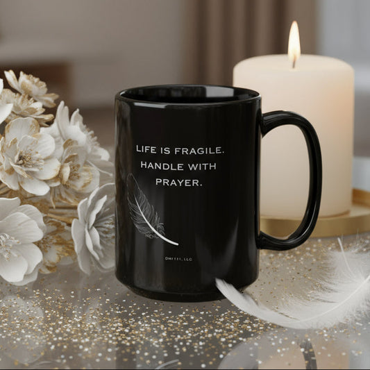 DM1111 "Handle With Prayer" Black Mug (11oz, 15oz)