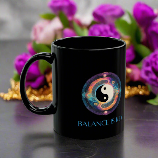 Balance Is Key Aqua DM1111 Black Mug (11oz, 15oz)