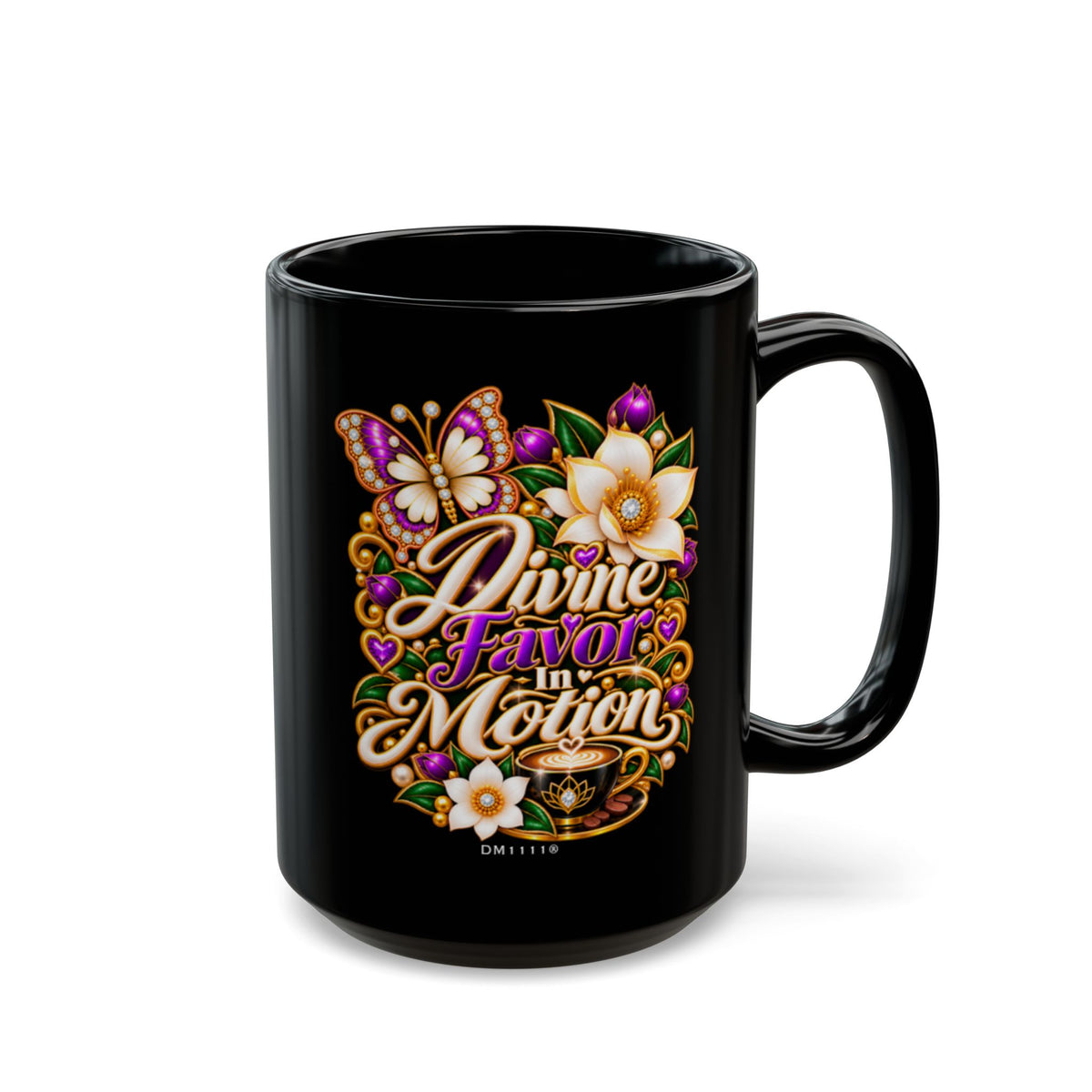 "Divine Favor In Motion" Divine Faith mug (Black, 11oz/15oz)