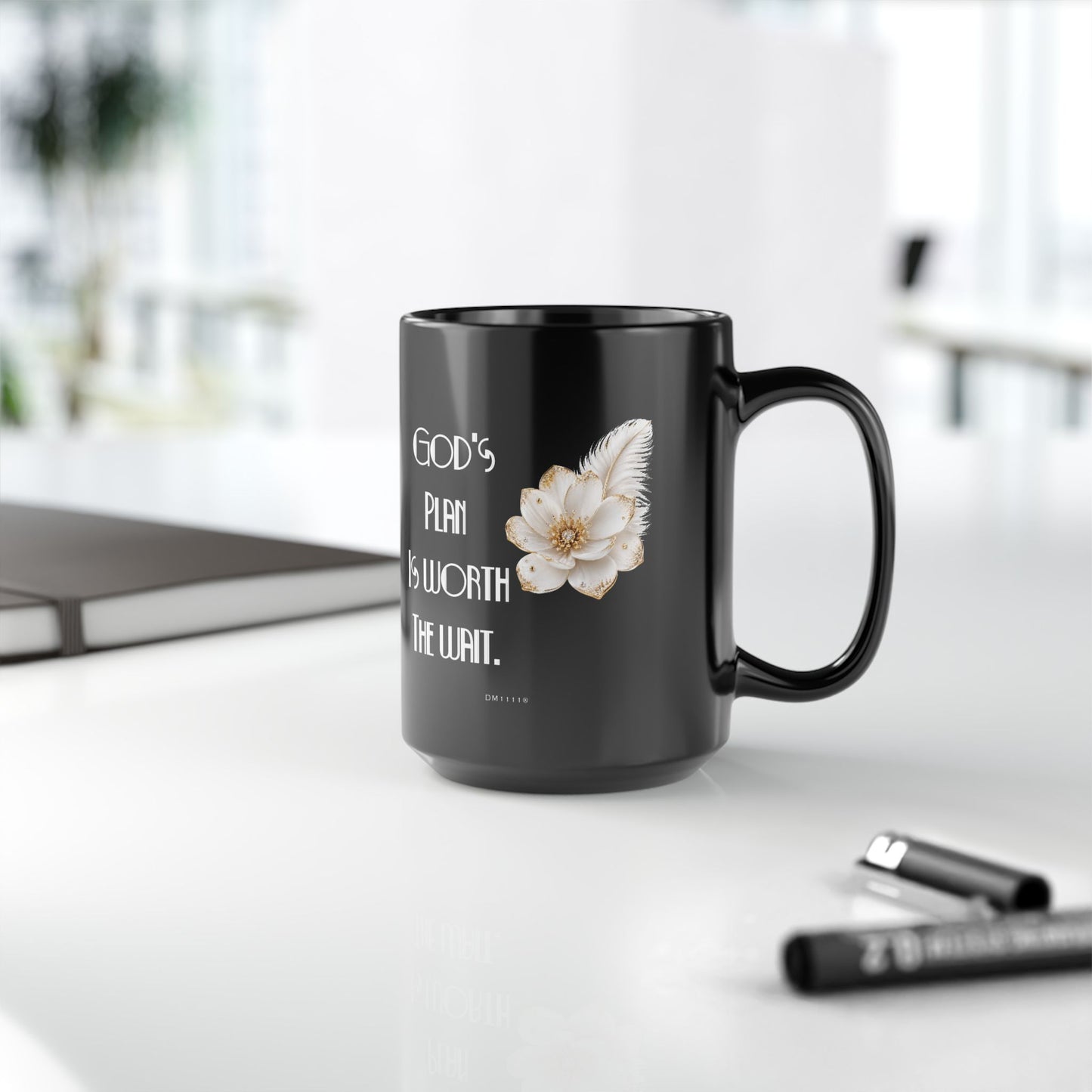 "God's Plan Is Worth the Wait" Divine Faith mug (Black, 11oz/15oz)