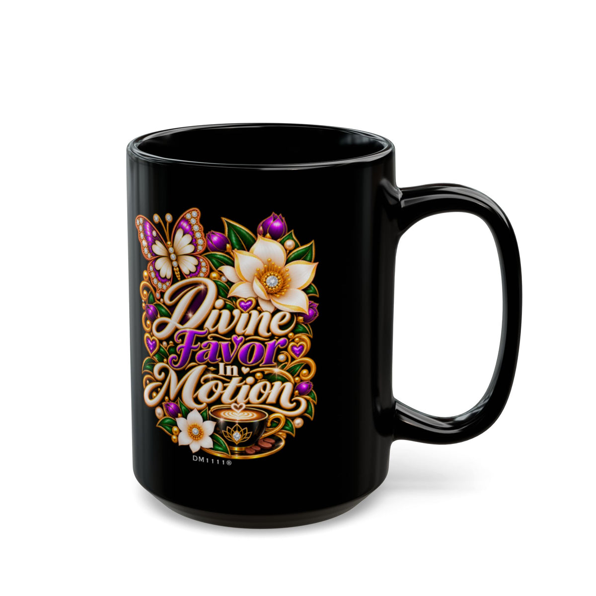 "Divine Favor In Motion" Divine Faith mug (Black, 11oz/15oz)