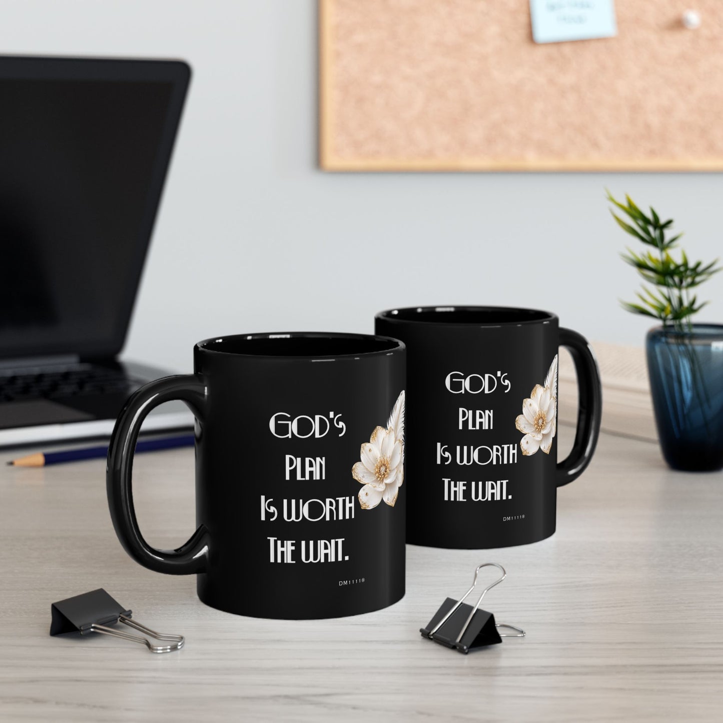 "God's Plan Is Worth the Wait" Divine Faith mug (Black, 11oz/15oz)