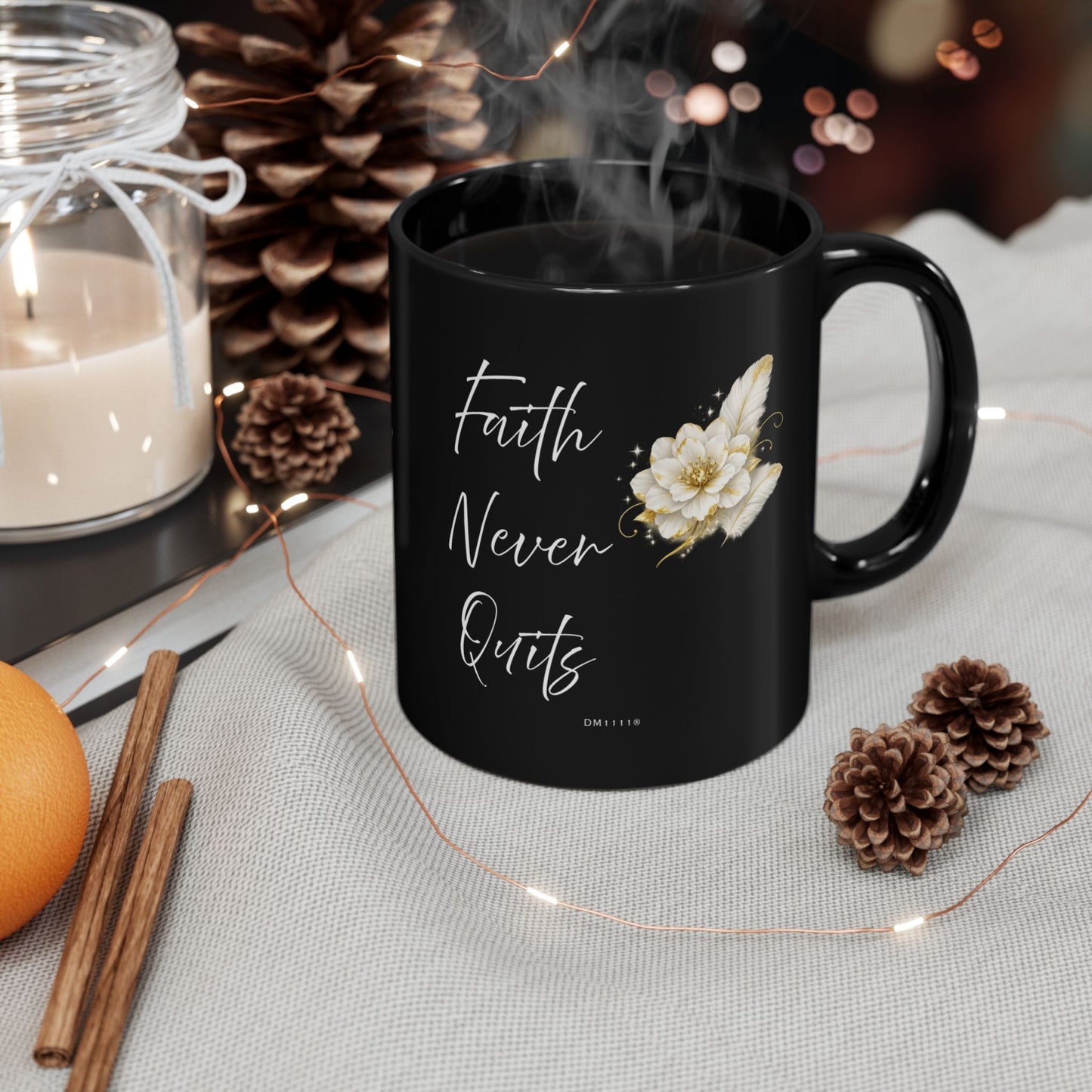 "Faith Never Quits" Divine Faith mug (Black, 11oz/15oz)