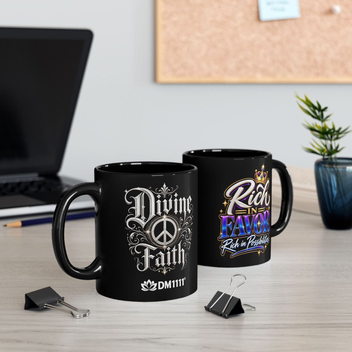 "Rich In Favor, Rich In Possibilities, DF" Divine Faith mug (Black, 11oz/15oz)