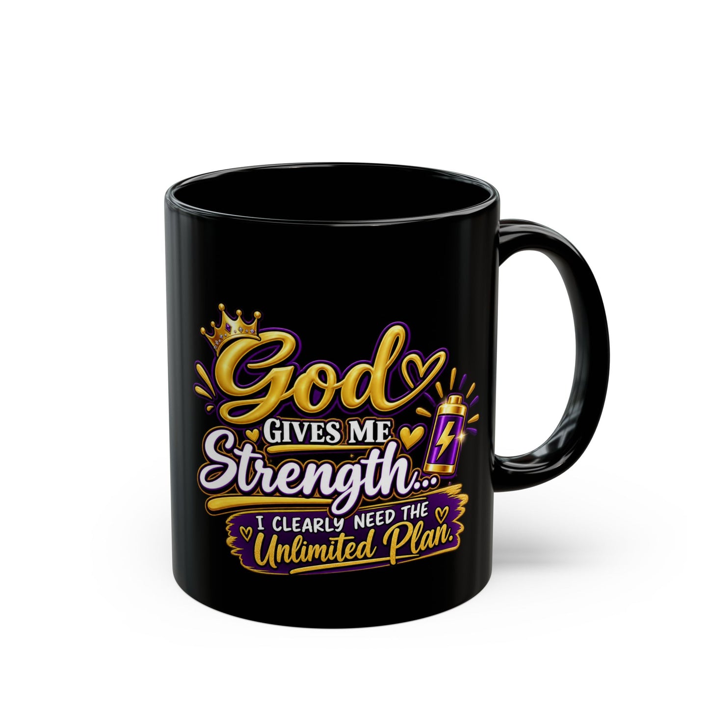 "God Gives Me Strength, DF" Divine Faith mug (Black, 11oz/15oz)