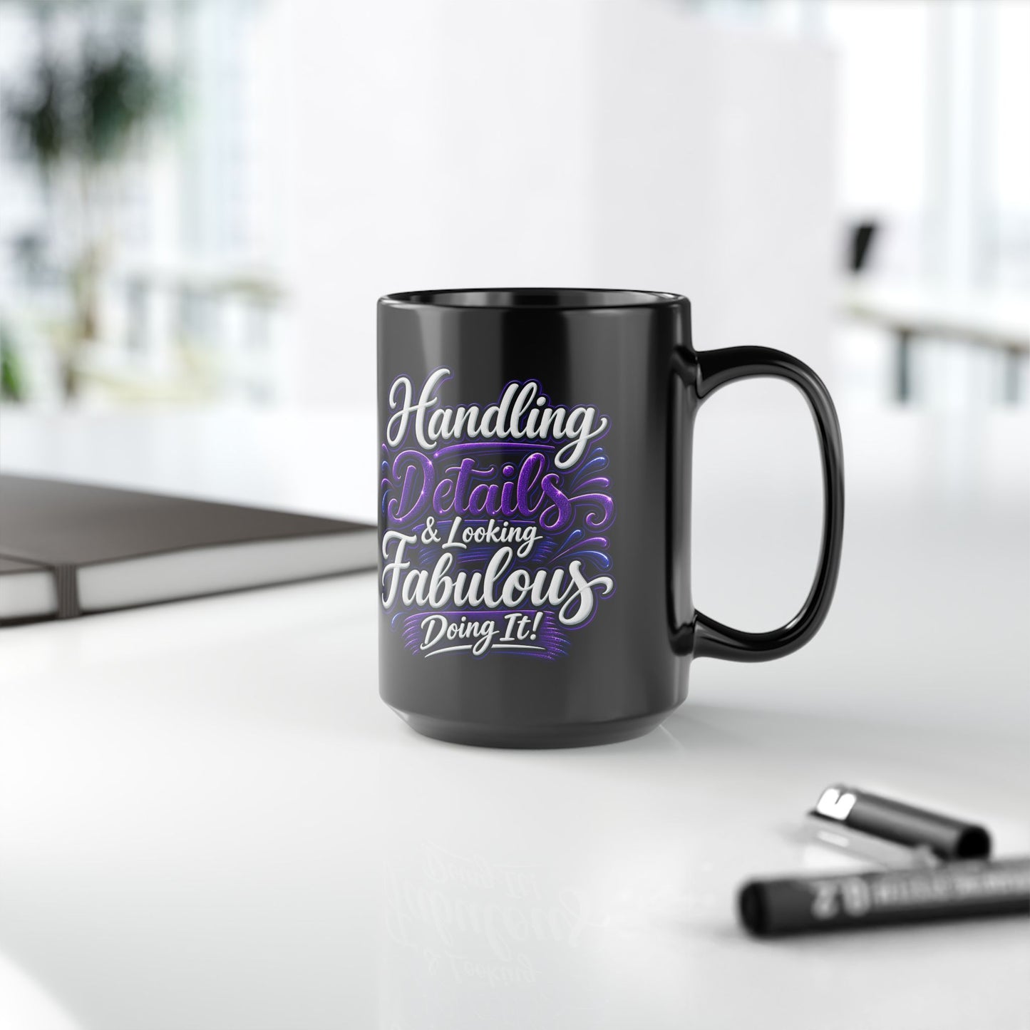 "Handling Details, DF" Divine Faith mug (Black, 11oz/15oz)