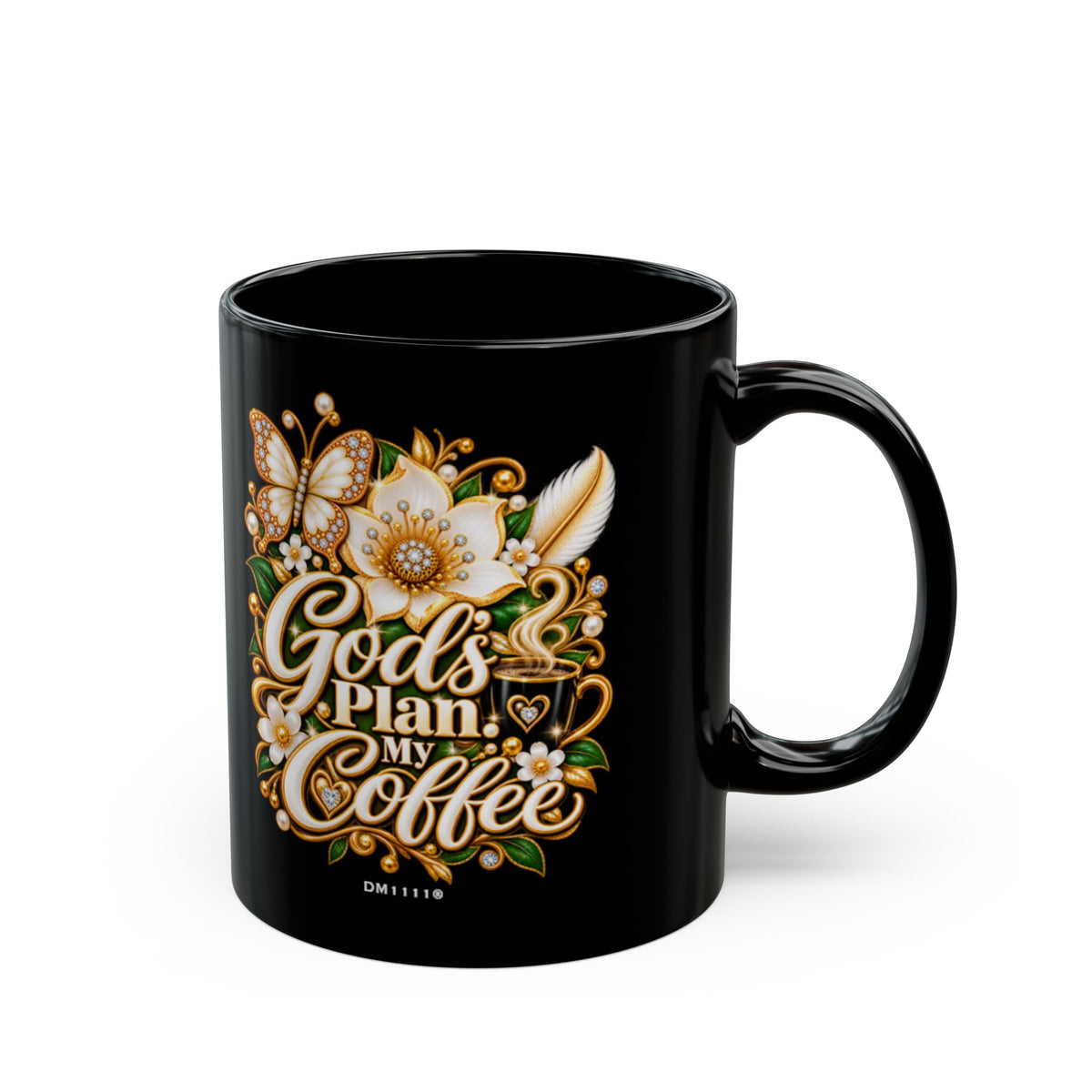 "God's Plan. My Coffee." Divine Faith mug (Black, 11oz/15oz)