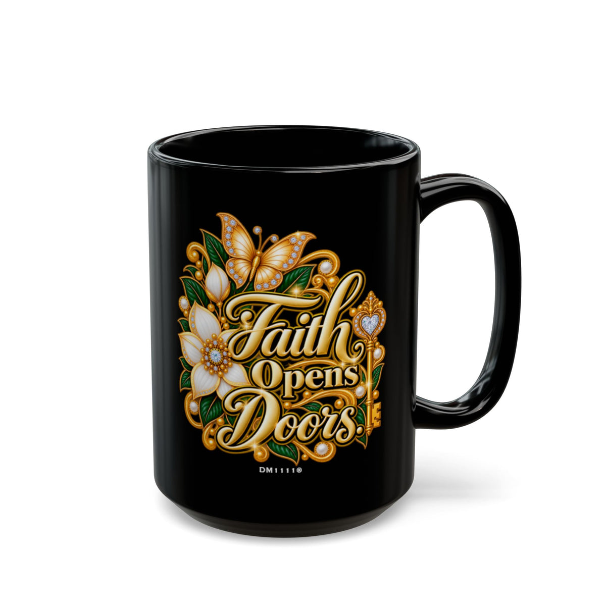 "Faith Opens Doors" Divine Faith mug (Black, 11oz/15oz)