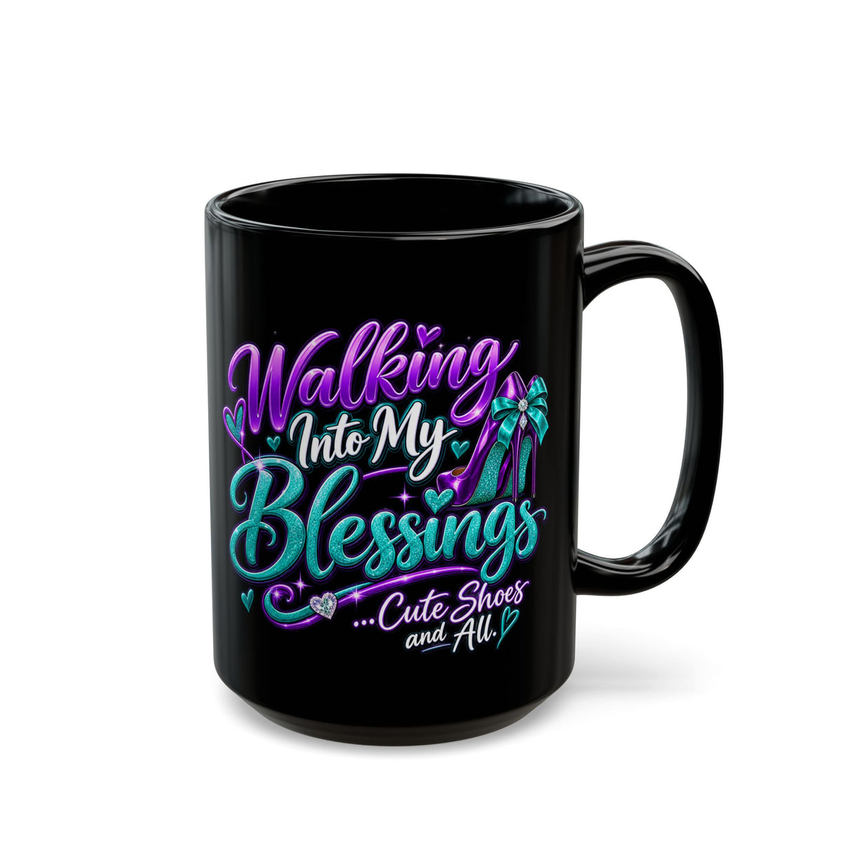 "Walking Into My Blessings, DF" Divine Faith mug (Black, 11oz/15oz)
