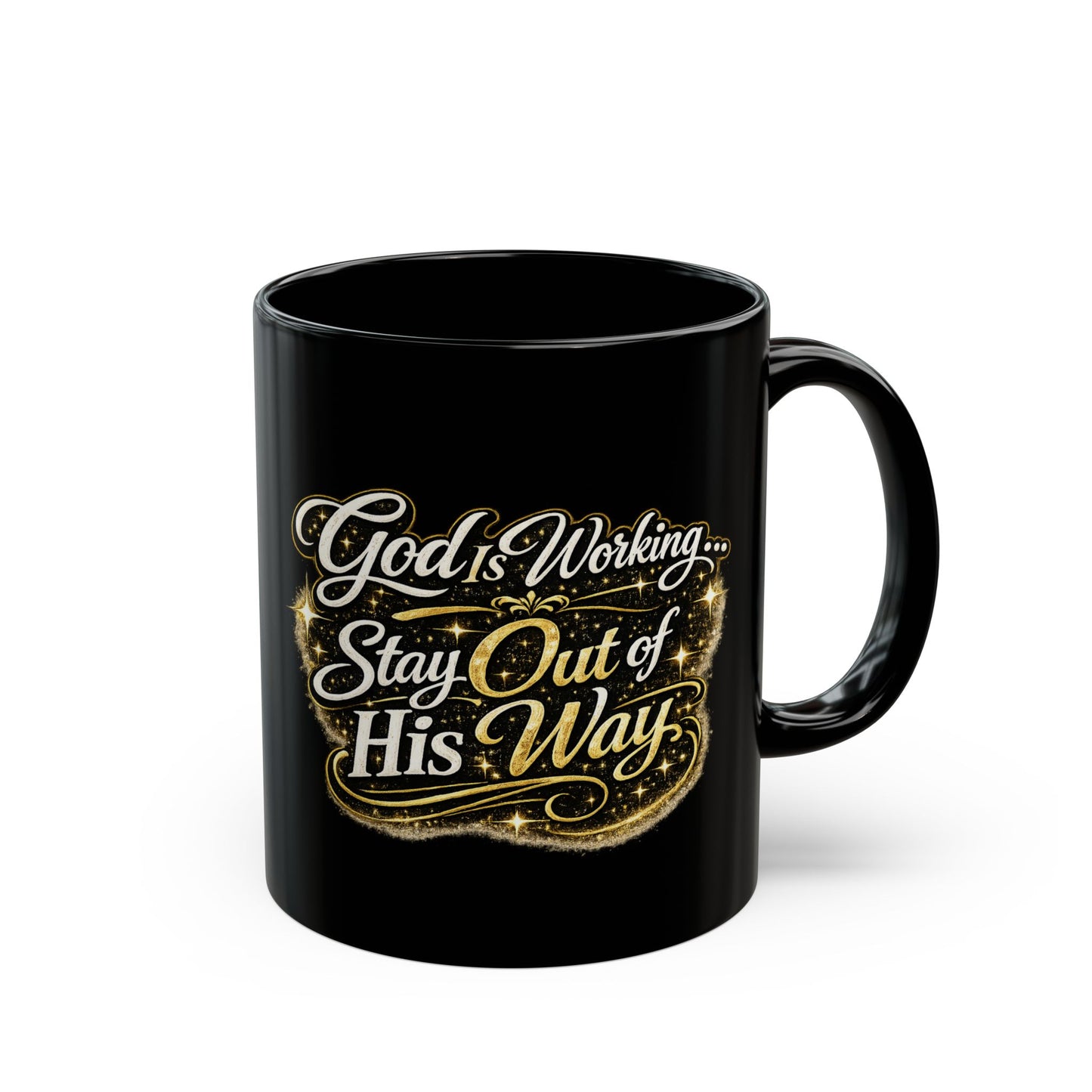 "God Is Working, DF" Divine Faith mug (Black, 11oz/15oz)