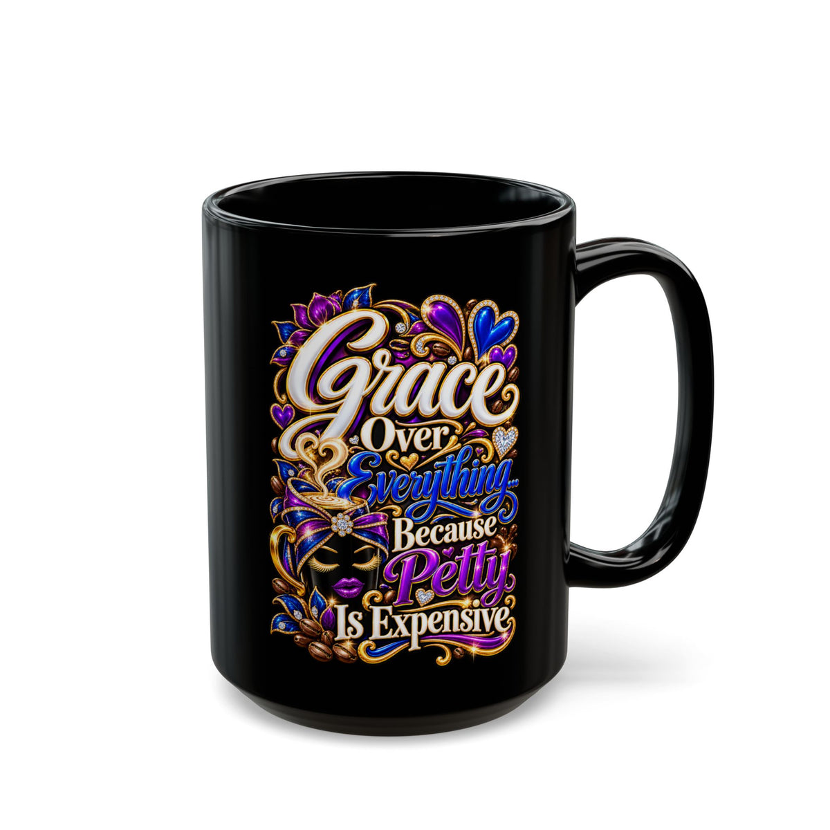 "Grace Over Everything, DF" Divine Faith mug (Black, 11oz/15oz)