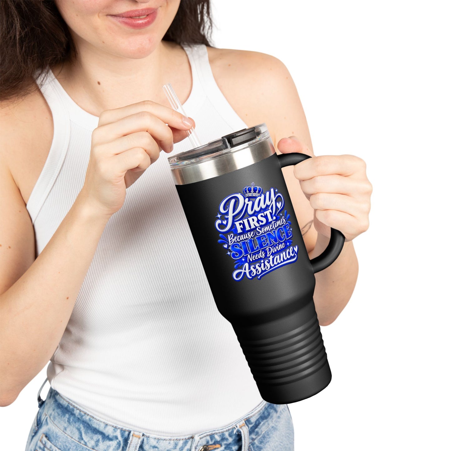 Travel Mug — "Pray First, DF" 40oz Insulated Tumbler