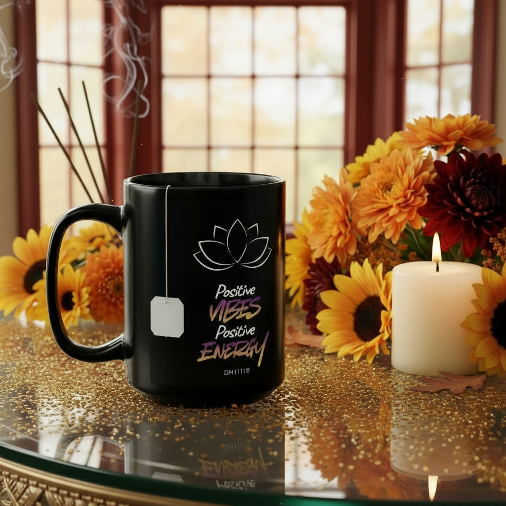 DM1111 "Positive Vibes, Positive Energy" Black Mug (11oz, 15oz)
