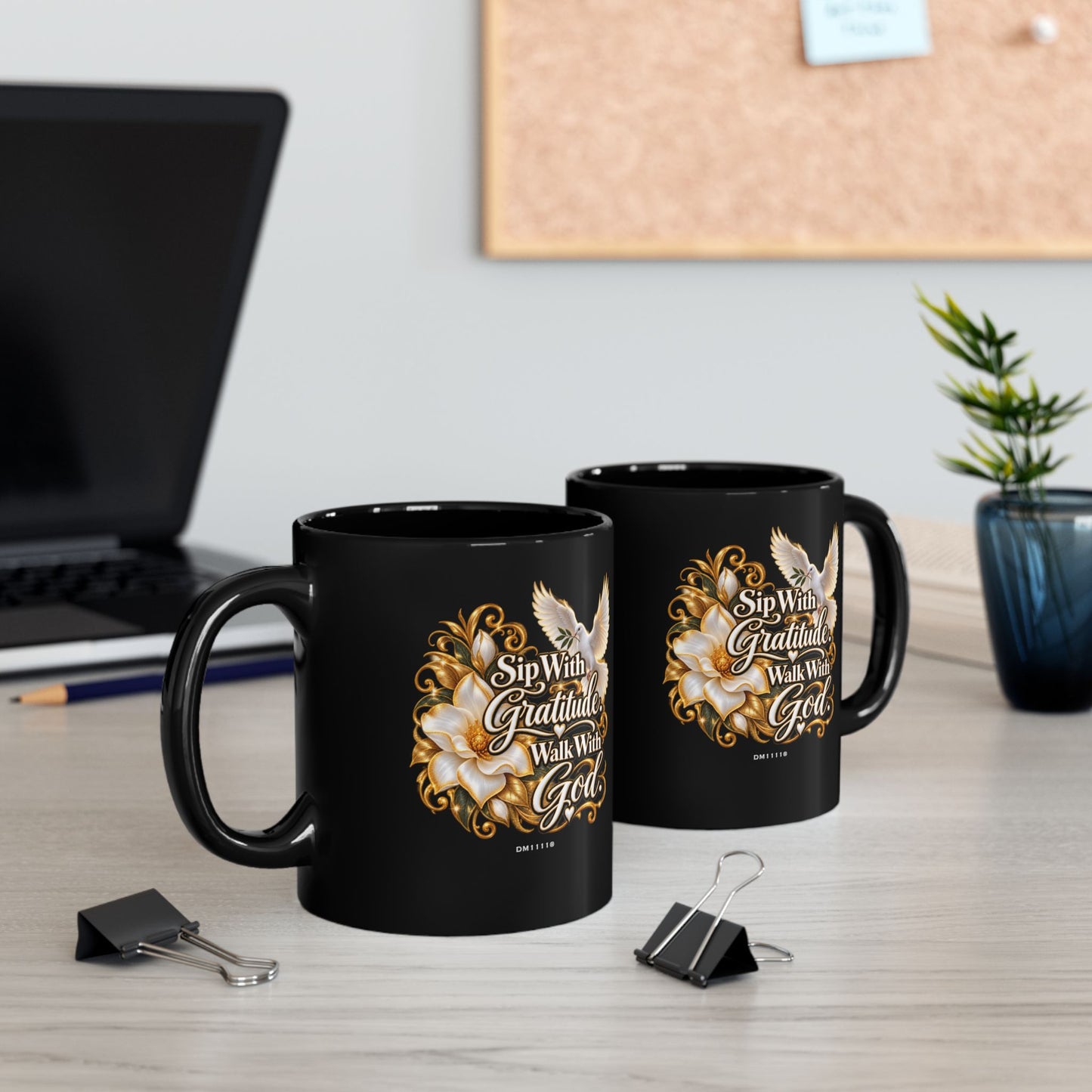 "Sip With Gratitude. Walk With God." Divine Faith mug (Black, 11oz/15oz)